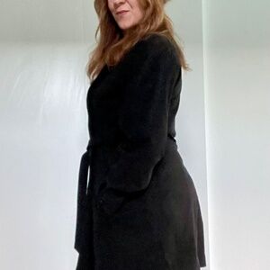 Utex Black Double-Breasted Trench Coat